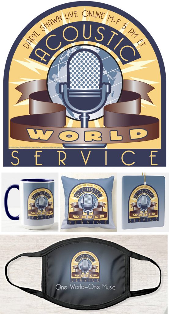 Acoustic World Service graphics and merchandise